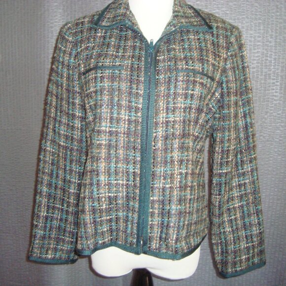 SAG HARBOR Women’s Jacket Multi-Color Tweed Zip-Up Lined Blazer Coat sz 6P - Picture 1 of 5
